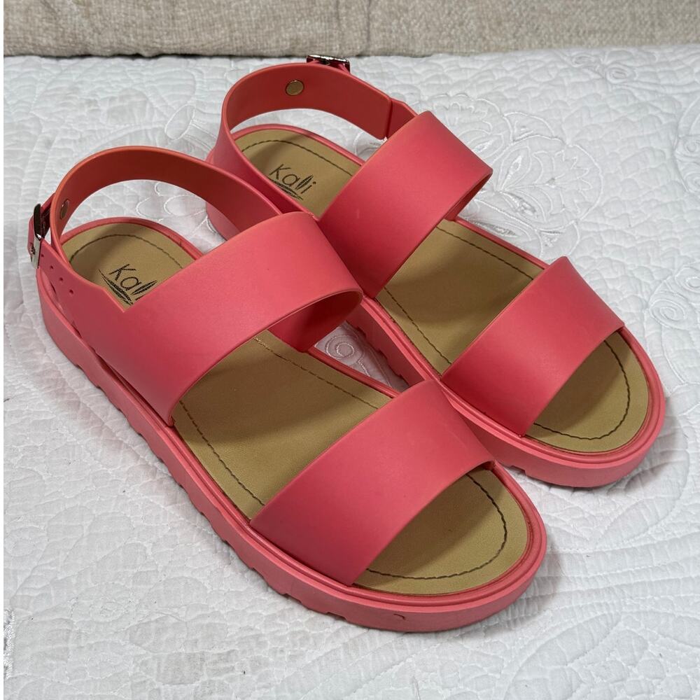 Kali Women 9 Orange Rubber Slide Sandal Comfort Beach Pool Summer Casual Flat